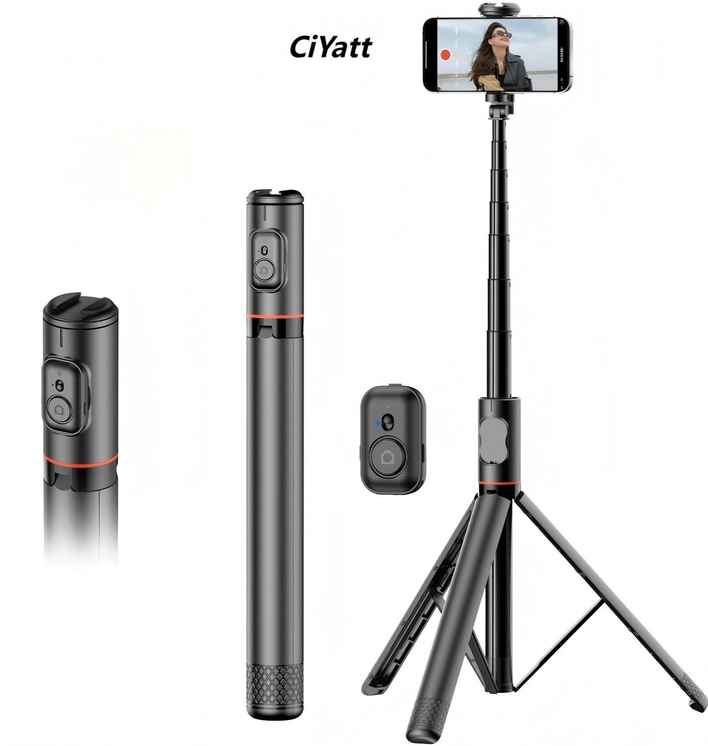 CiYatt 72"All-in-One Hidden Design Multi-Functional Stable Tripod Selfie Stick with Rechargeable Bluetooth Remote, Compatible with iPhone and Android Smartphones, Perfect for Travel, Vlog, Video and Photo